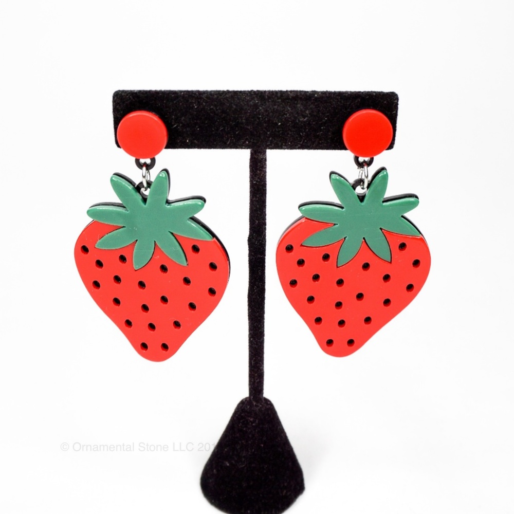 Strawberry Acrylic Dangle Statement Earrings #32 - Picture 2 of 5